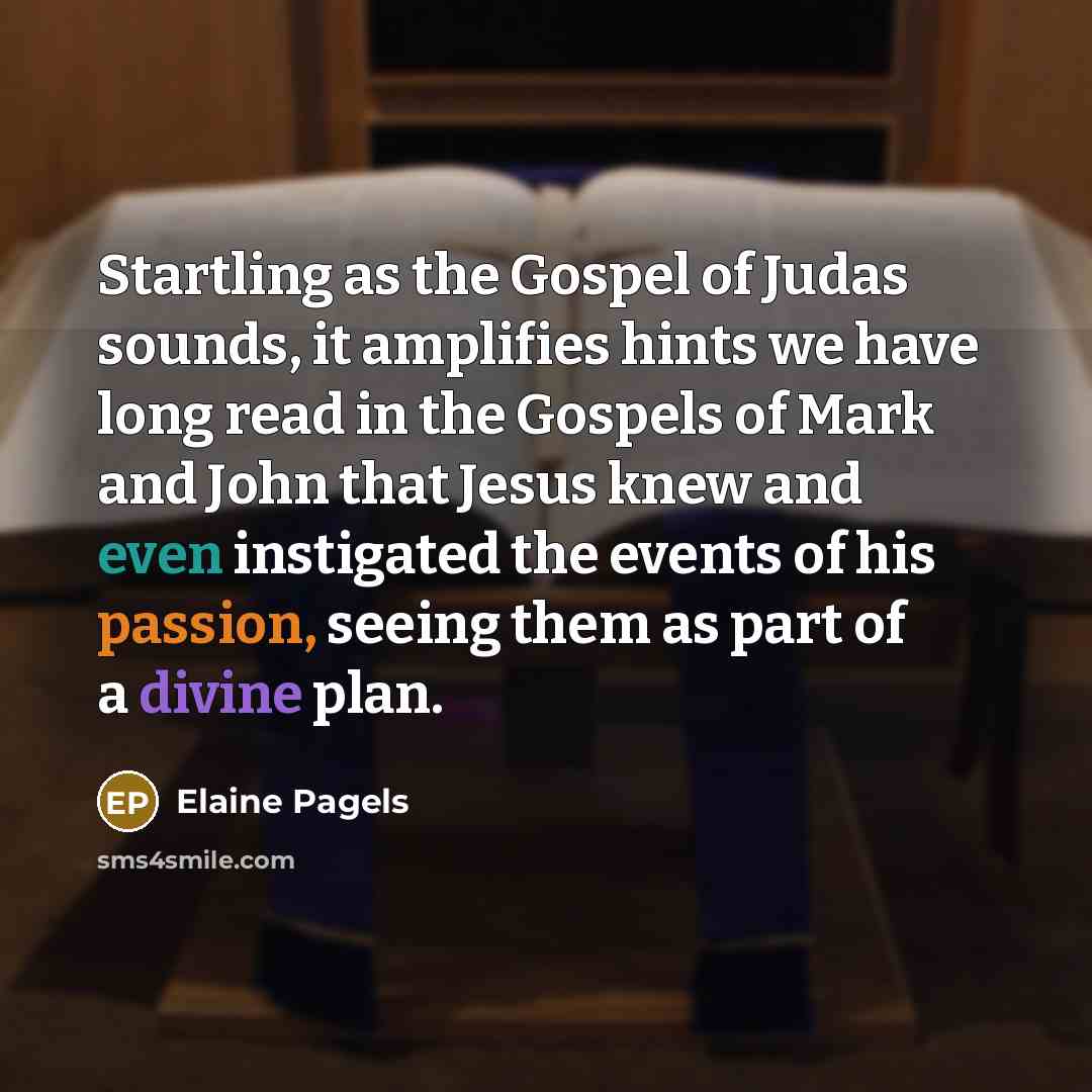 “Startling as the Gospel of Judas sounds, it amplifies hints…” quote by Elaine Pagels