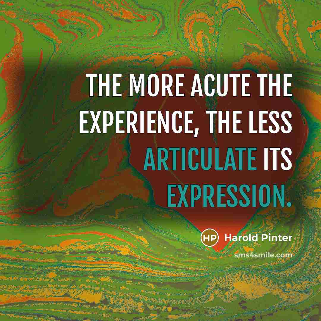 “The more acute the experience, the less articulate its expression.” quote by Harold Pinter