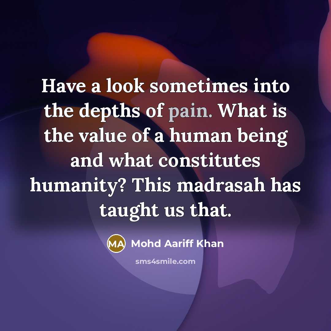 “Have a look sometimes into the depths of pain. What…” quote by Mohd Aariff Khan