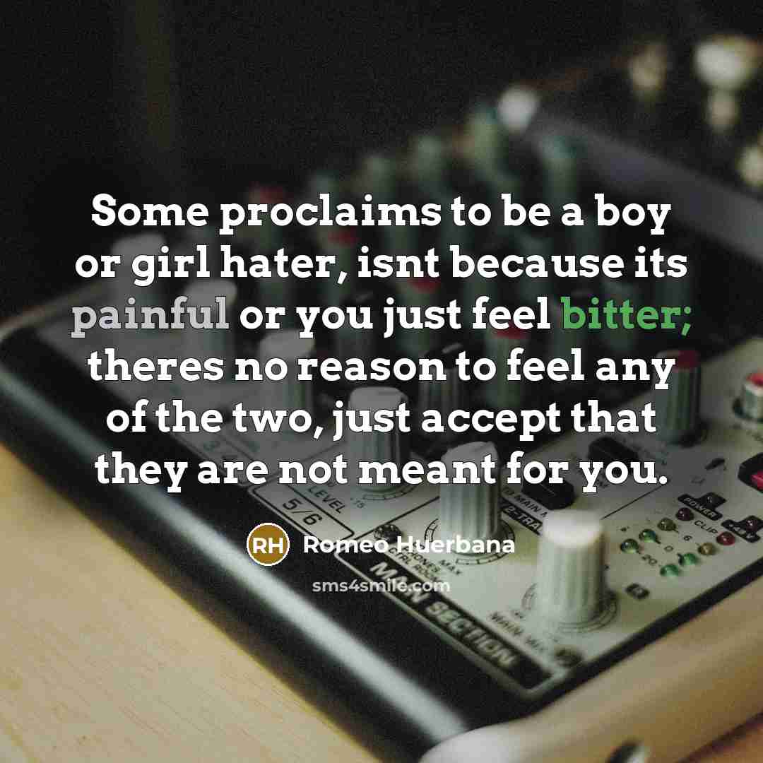 “Some proclaims to be a boy or girl hater, isnt…” quote by Romeo Huerbana