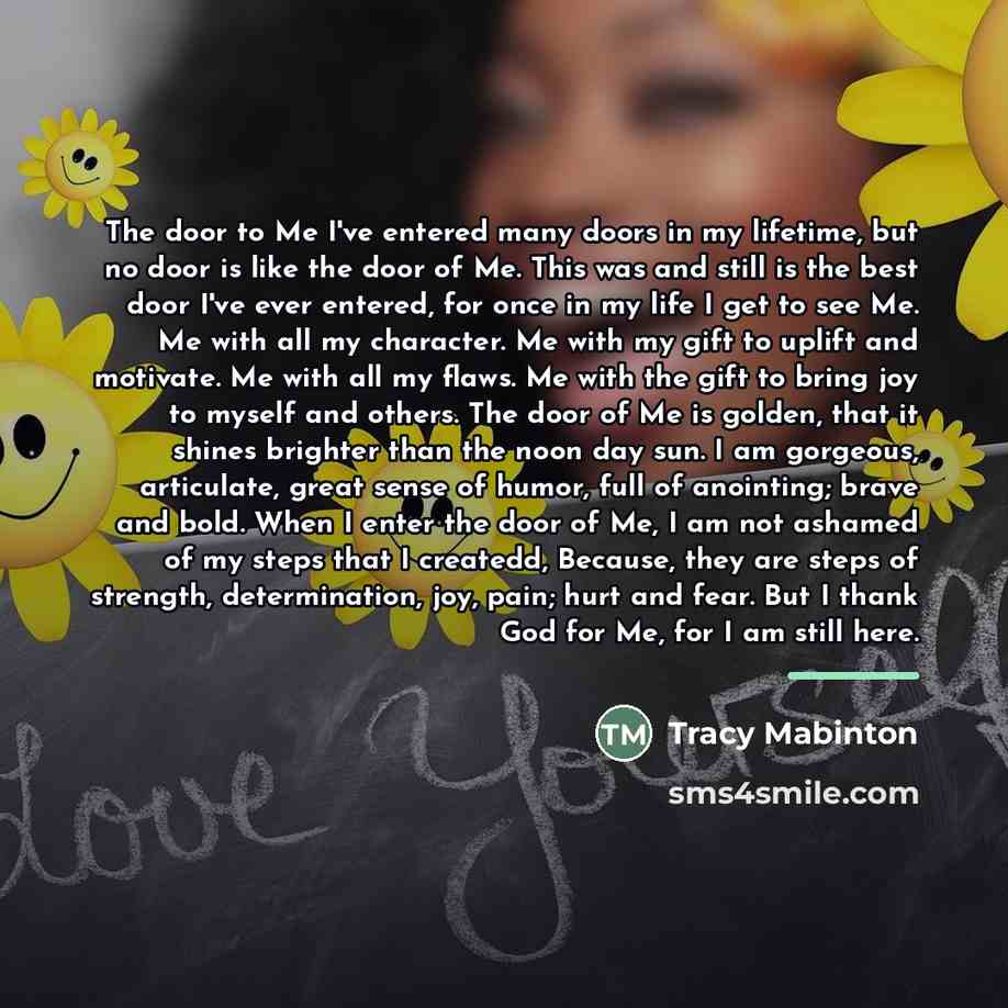 “The door to Me I've entered many doors in my…” quote by Tracy Mabinton