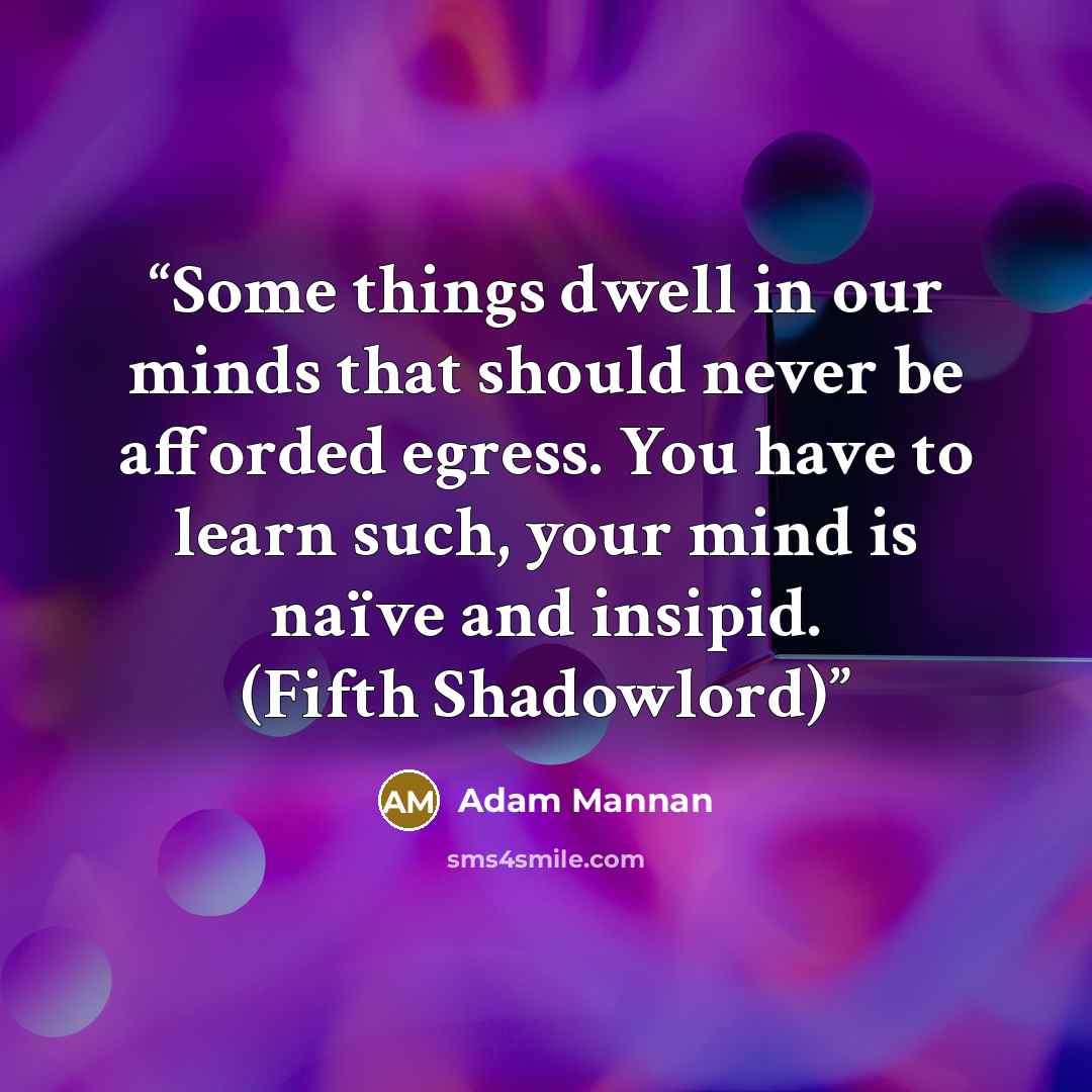 “Some things dwell in our minds that should never be afforded egress. You have to learn such, your mind is naïve and insipid. (Fifth Shadowlord)” quote by Adam Mannan