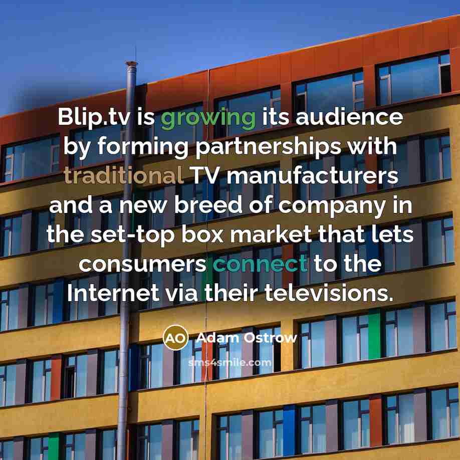 “Blip.tv is growing its audience by forming partnerships with traditional…” quote by Adam Ostrow