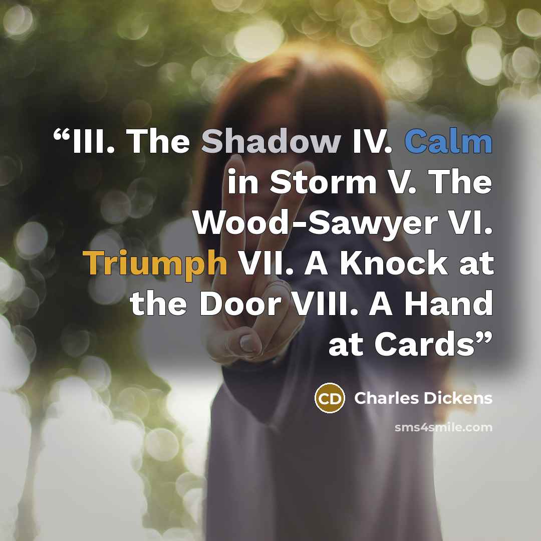 “III. The Shadow IV. Calm in Storm V. The Wood-Sawyer VI. Triumph VII. A Knock at the Door VIII. A Hand at Cards” quote by Charles Dickens