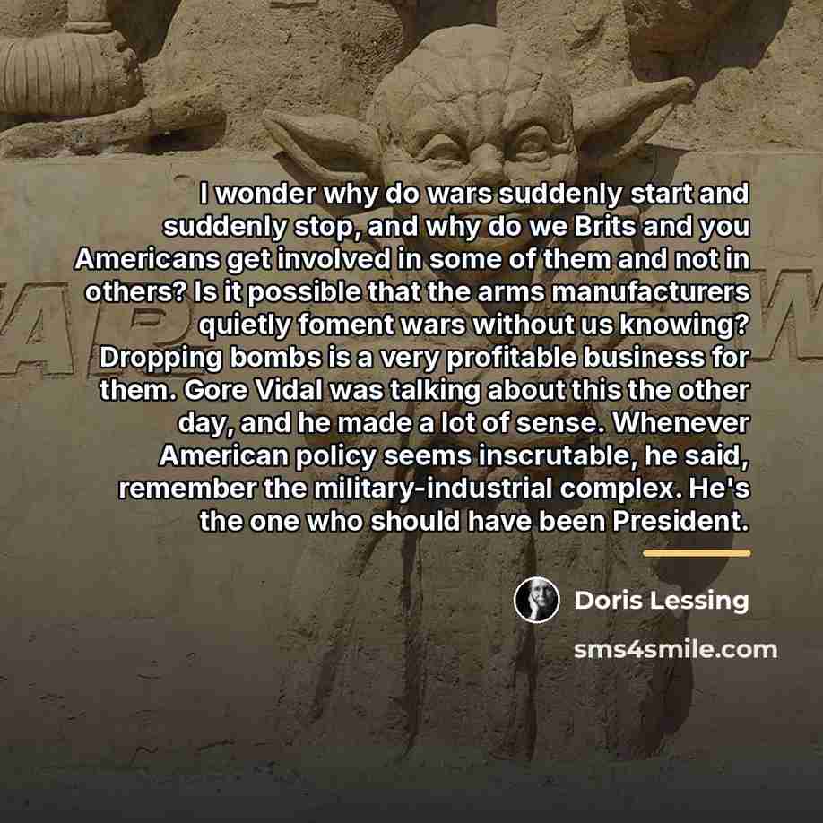 “I wonder why do wars suddenly start and suddenly stop,…” quote by Doris Lessing