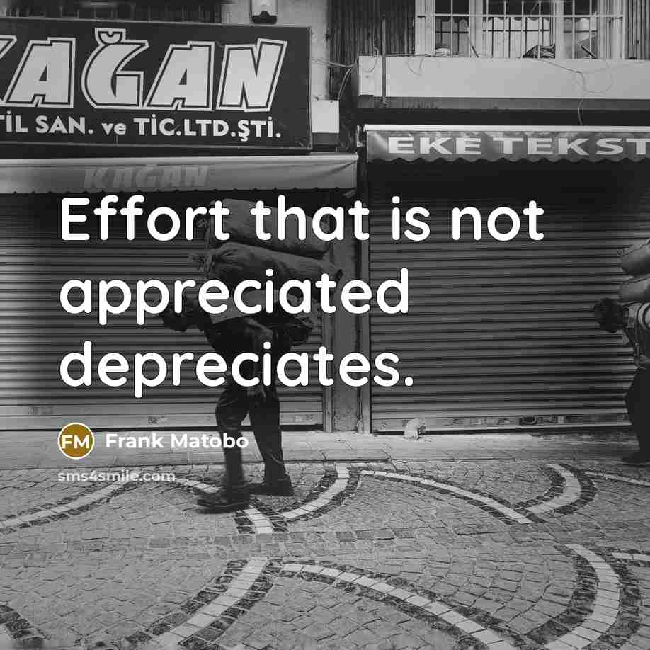 “Effort that is not appreciated depreciates.” quote by Frank Matobo