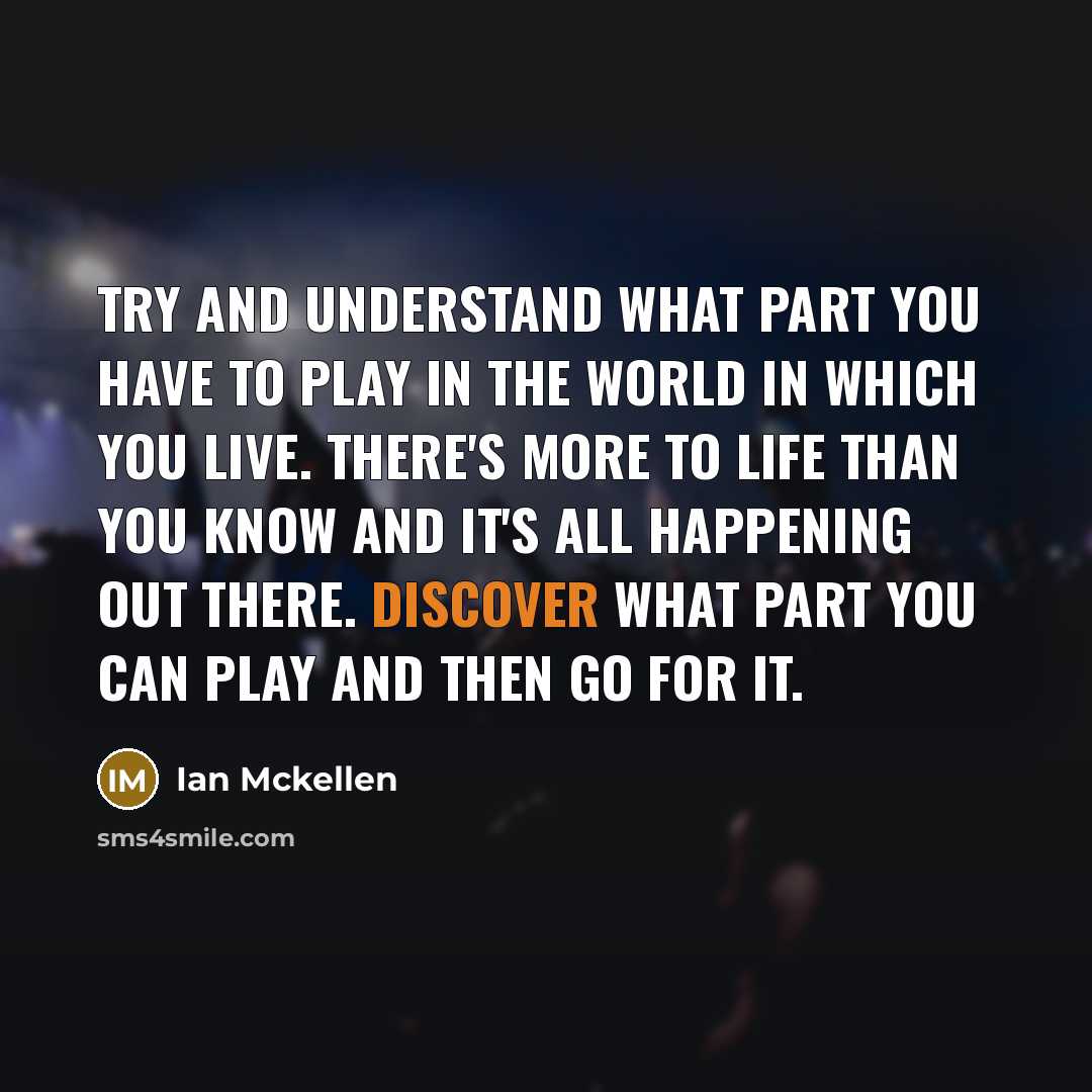 “Try and understand what part you have to play in…” quote by Ian Mckellen