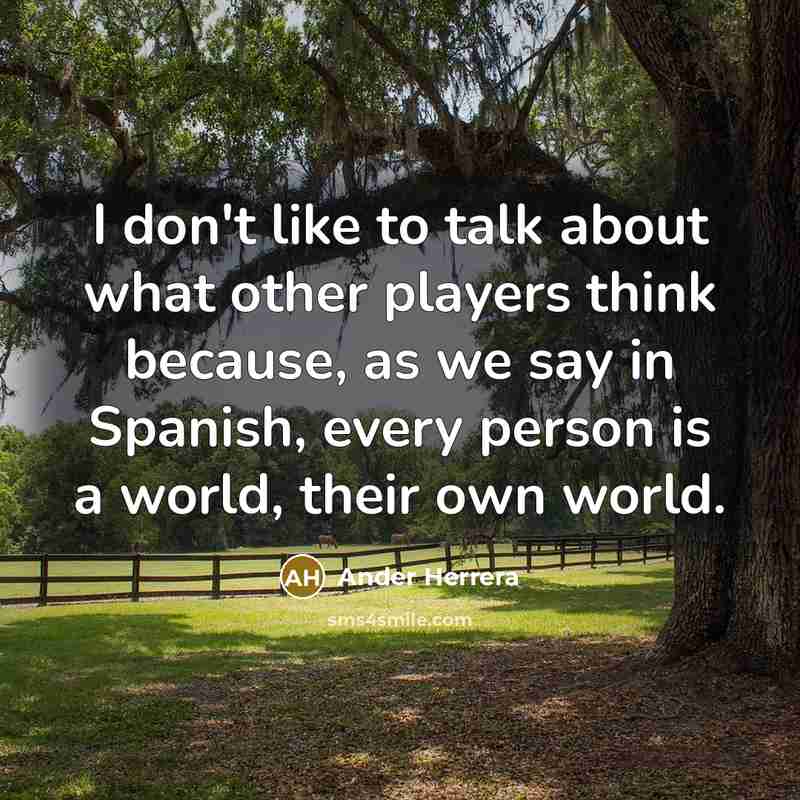 “I don't like to talk about what other players think because, as we say in Spanish, every person is a world, their own world.” quote by Ander Herrera