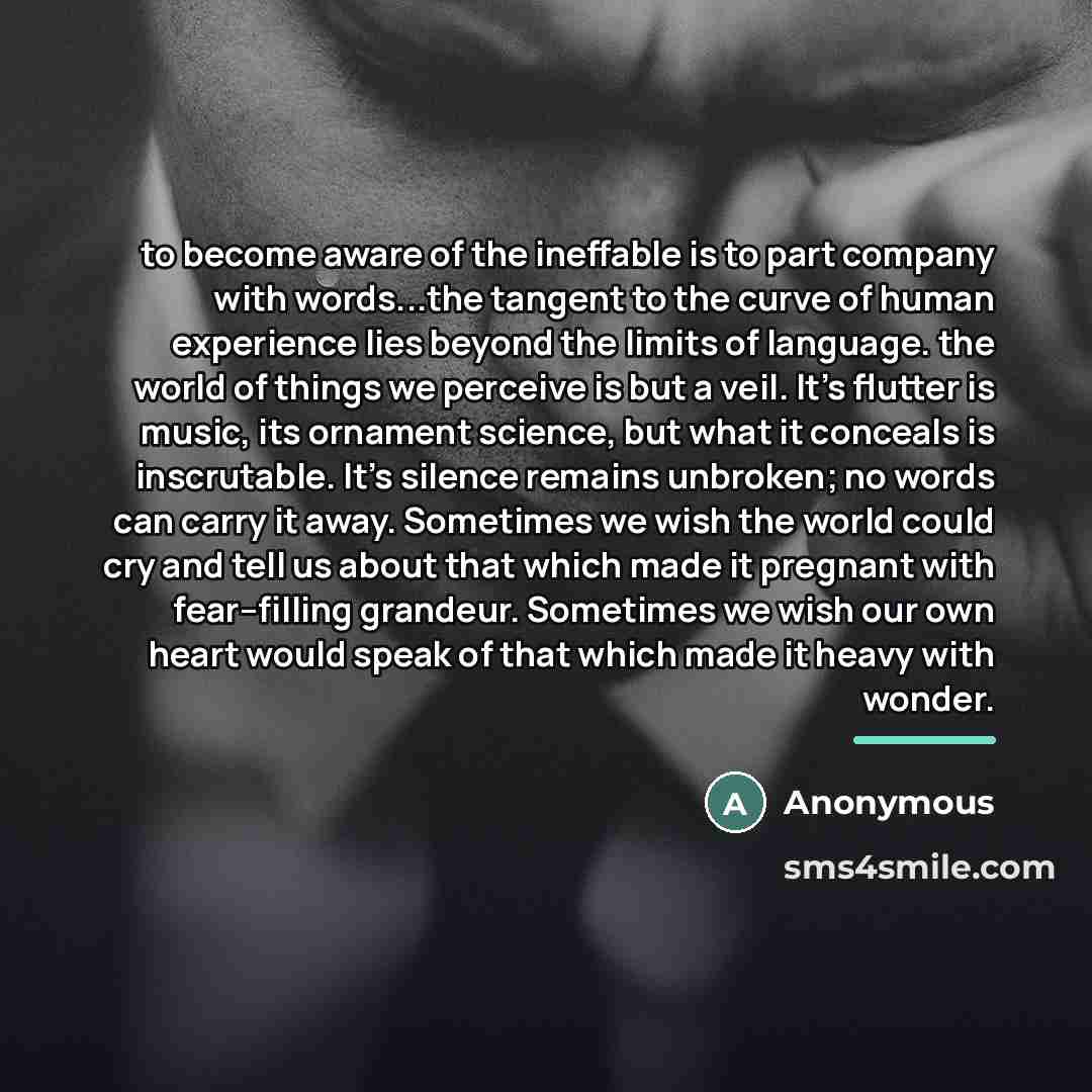 “to become aware of the ineffable is to part company…” quote by Anonymous