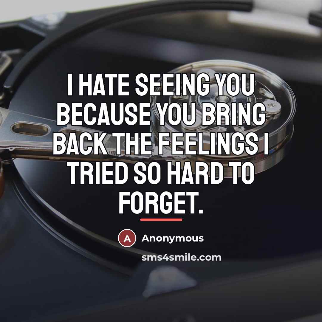 “I hate seeing you because you bring back the feelings…” quote by Anonymous
