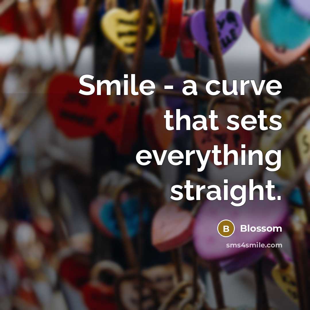 “Smile - a curve that sets everything straight.” quote by Blossom