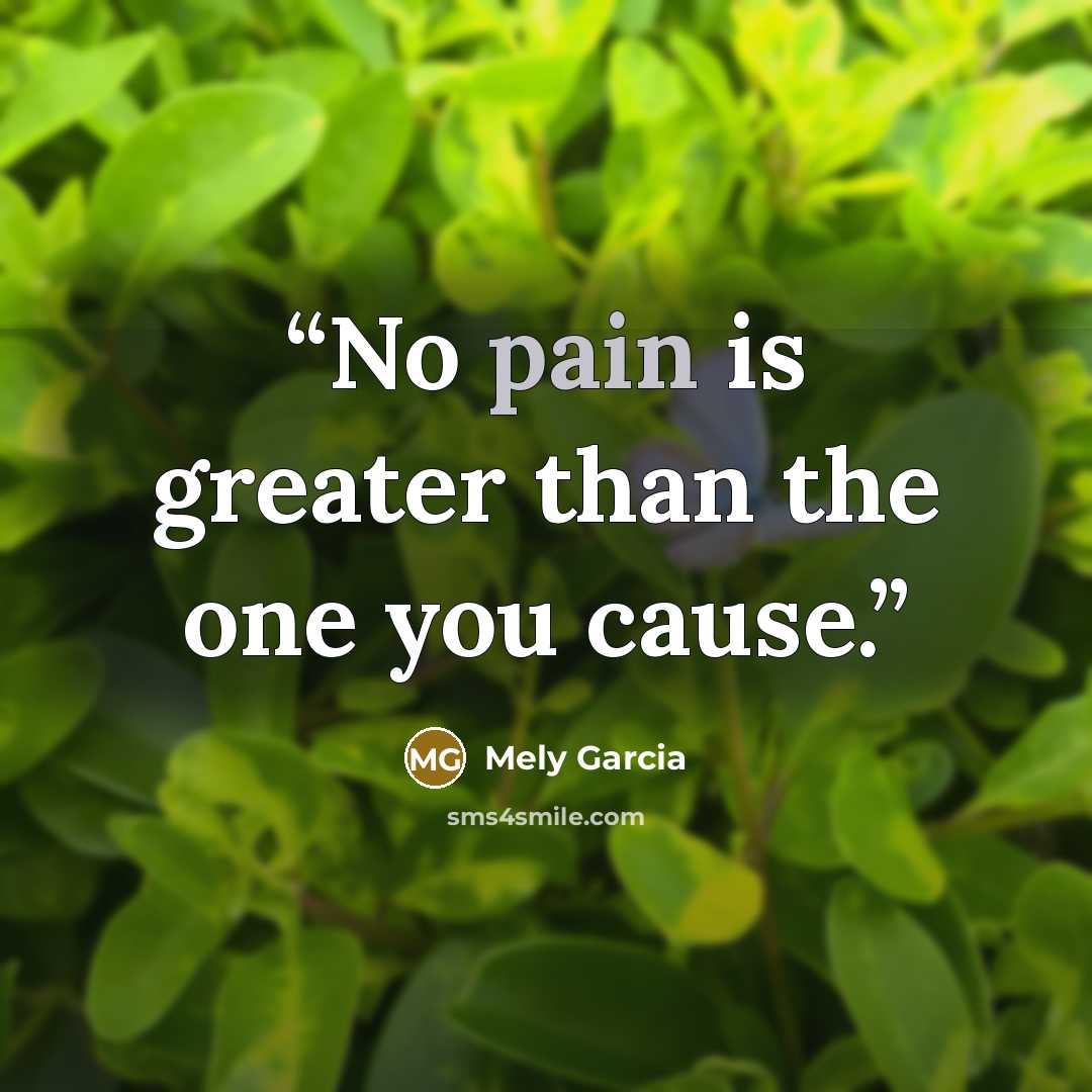 “No pain is greater than the one you cause.” quote by Mely Garcia