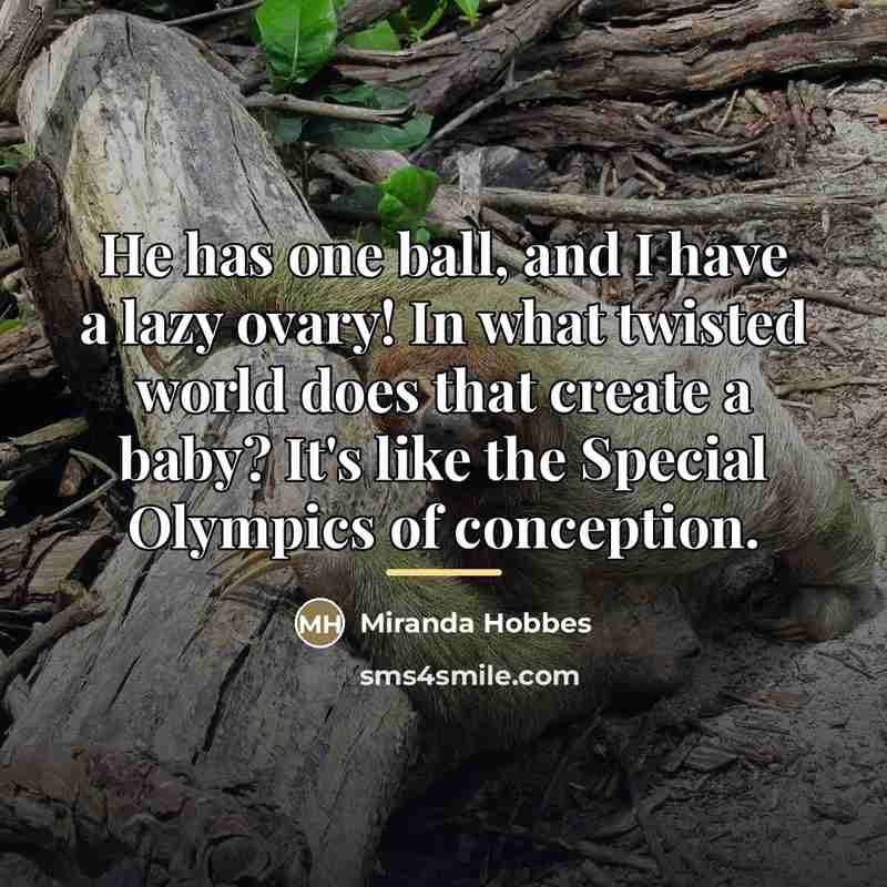 “He has one ball, and I have a lazy ovary!…” quote by Miranda Hobbes