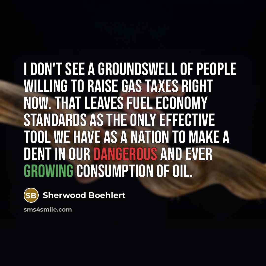 “I don't see a groundswell of people willing to raise gas taxes right now. That leaves fuel economy standards as the only effective tool we have as a nation to make a dent in our dangerous and ever growing consumption of oil.” quote by Sherwood Boehlert