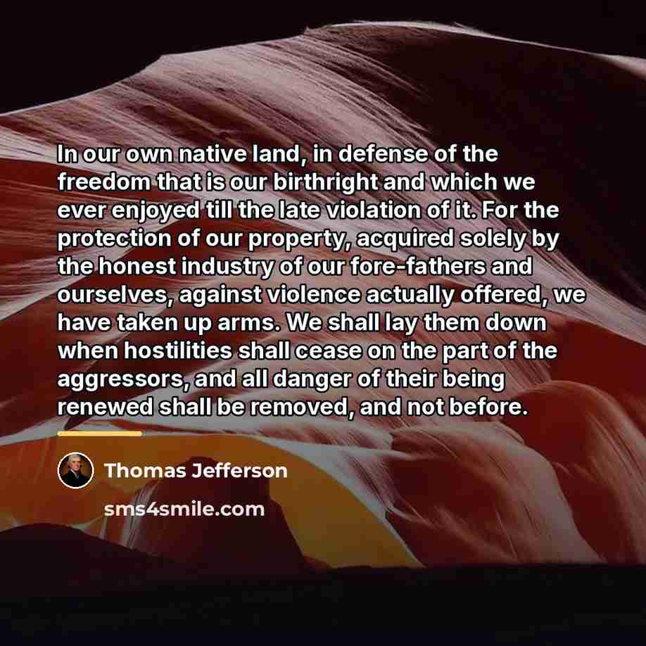 “In our own native land, in defense of the freedom…” quote by Thomas Jefferson