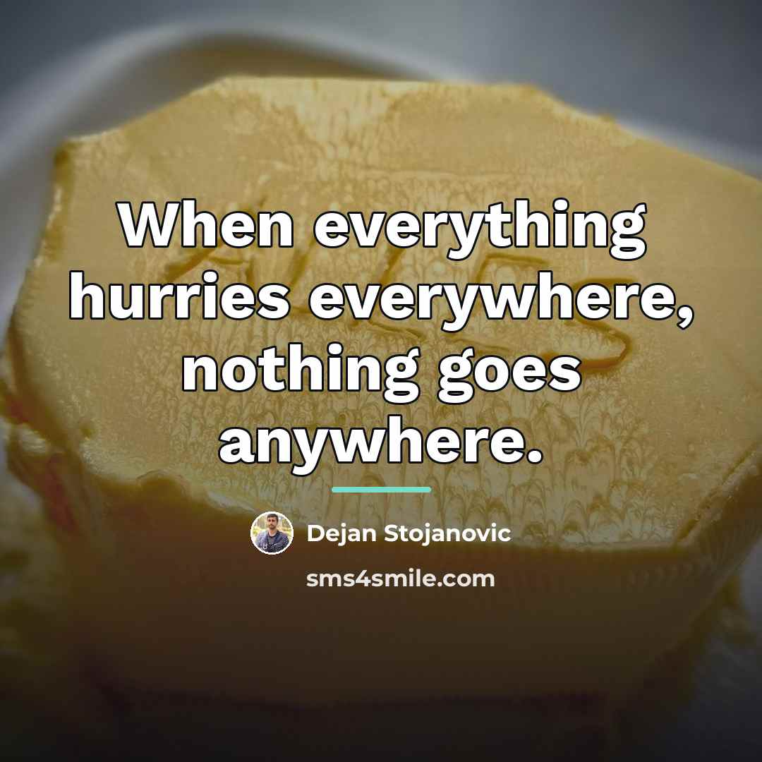 “When everything hurries everywhere, nothing goes anywhere.…” quote by Dejan Stojanovic