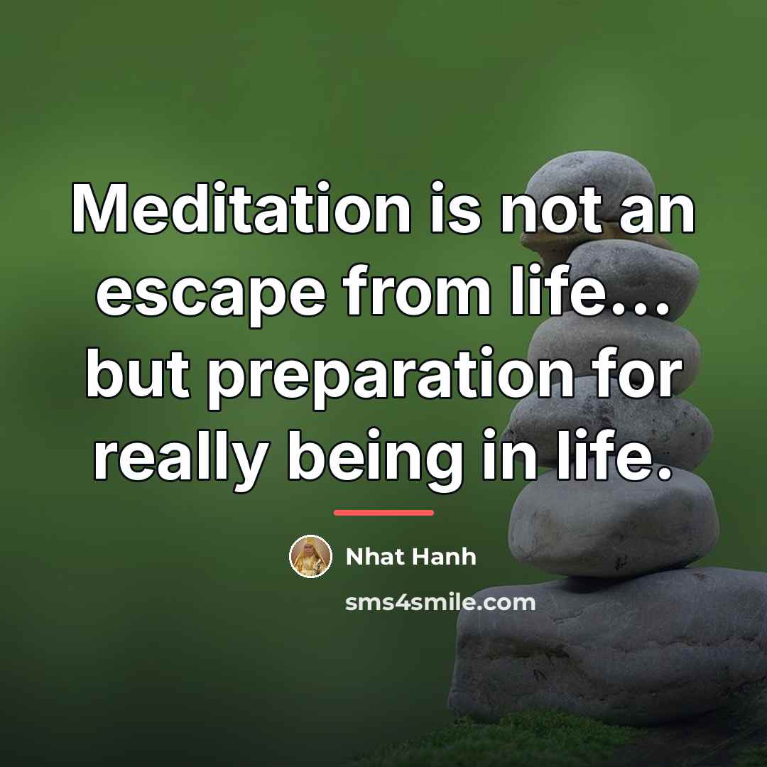 “Meditation is not an escape from life... but preparation for…” quote by Nhat Hanh