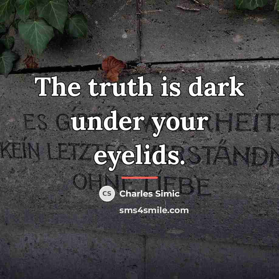 “The truth is dark under your eyelids.…” quote by Charles Simic