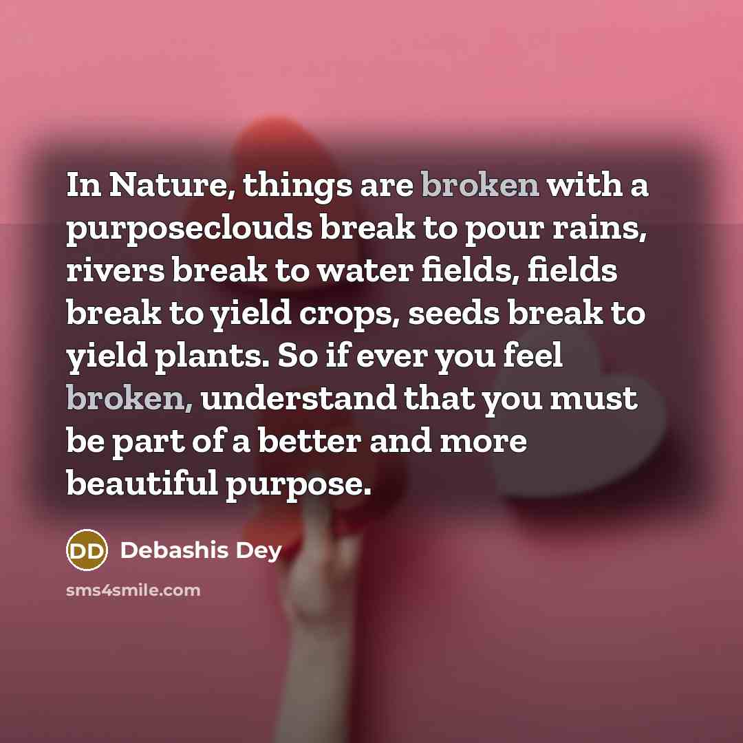 “In Nature, things are broken with a purposeclouds break to…” quote by Debashis Dey