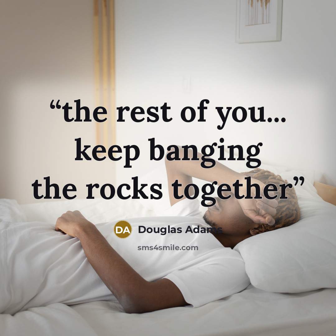 “the rest of you... keep banging the rocks together” quote by Douglas Adams