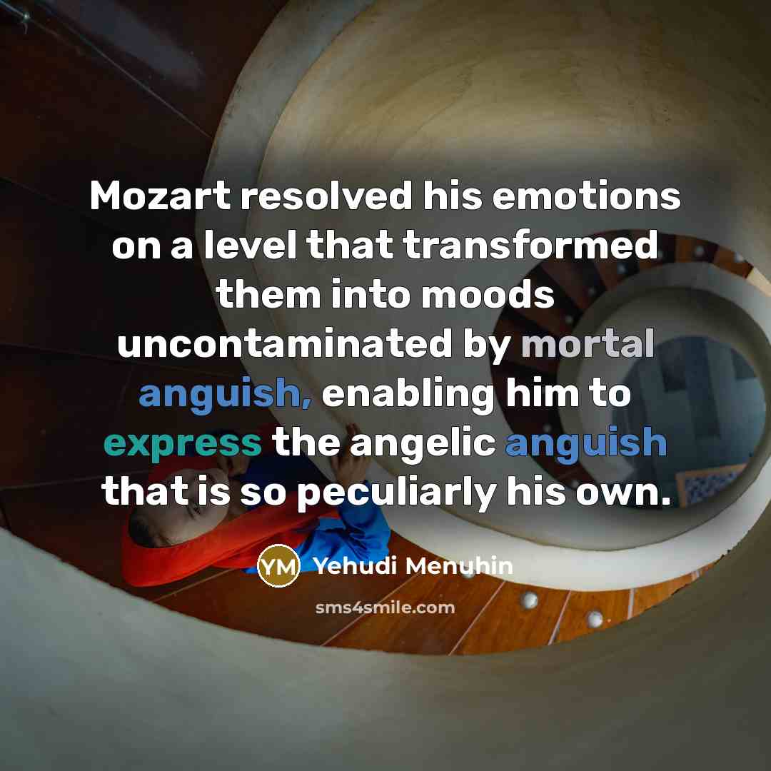 “Mozart resolved his emotions on a level that transformed them…” quote by Yehudi Menuhin