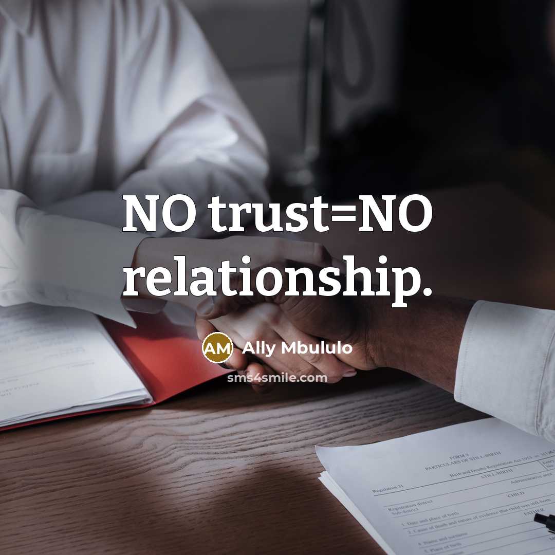 “NO trust=NO relationship.” quote by Ally Mbululo