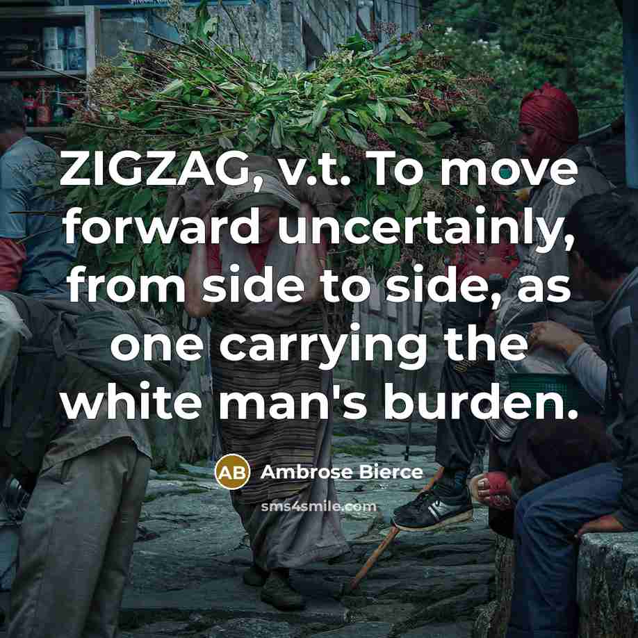 “ZIGZAG, v.t. To move forward uncertainly, from side to side,…” quote by Ambrose Bierce