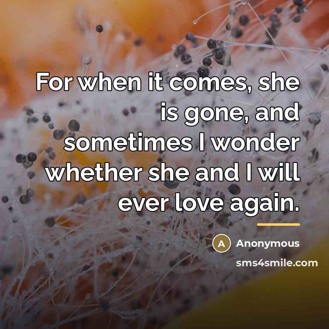 “For when it comes, she is gone, and sometimes I…” quote by Anonymous