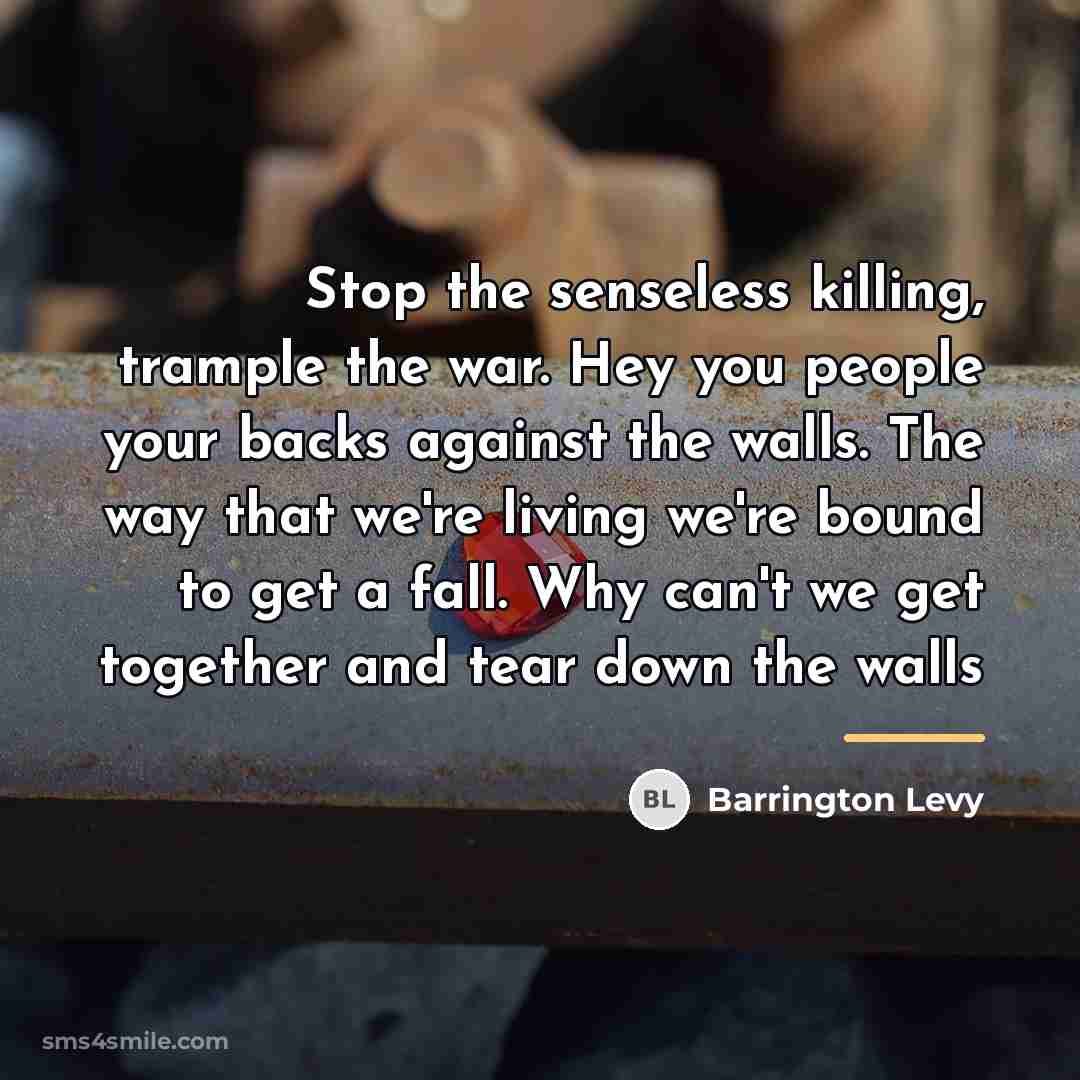 “Stop the senseless killing, trample the war. Hey you people…” quote by Barrington Levy