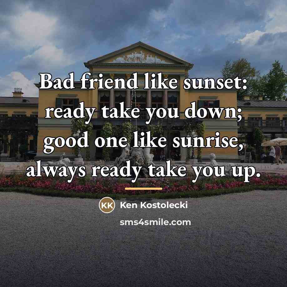 “Bad friend like sunset: ready take you down; good one…” quote by Ken Kostolecki
