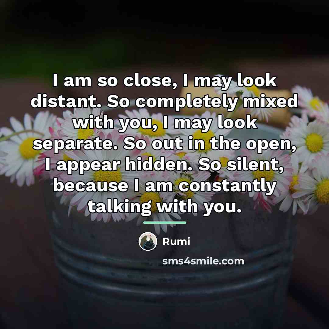 “I am so close, I may look distant. So completely…” quote by Rumi