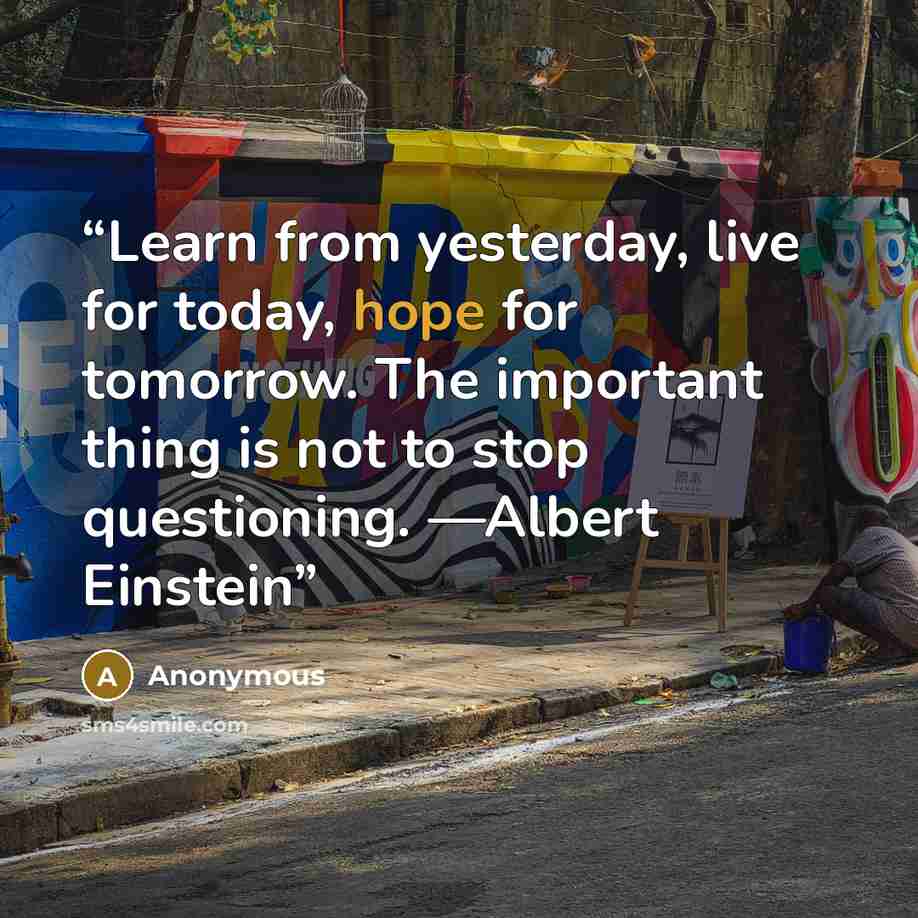 “Learn from yesterday, live for today, hope for tomorrow. The important thing is not to stop questioning. —Albert Einstein” quote by Anonymous