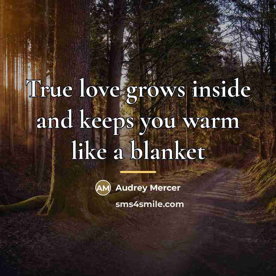 “True love grows inside and keeps you warm like a…” quote by Audrey Mercer