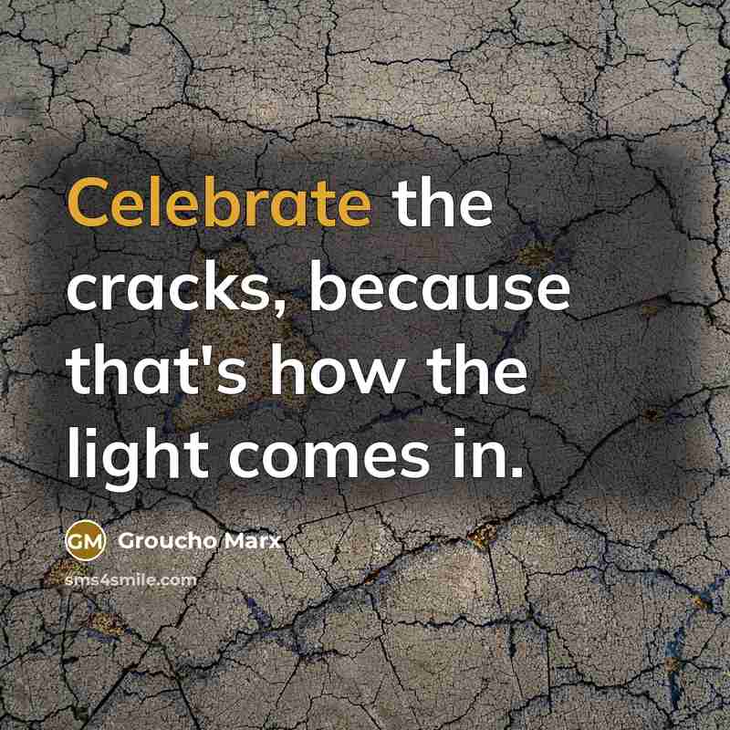 “Celebrate the cracks, because that's how the light comes in.…” quote by Groucho Marx