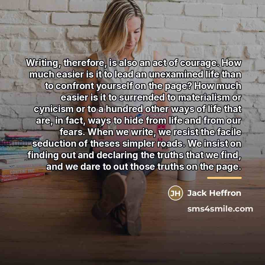 “Writing, therefore, is also an act of courage. How much…” quote by Jack Heffron