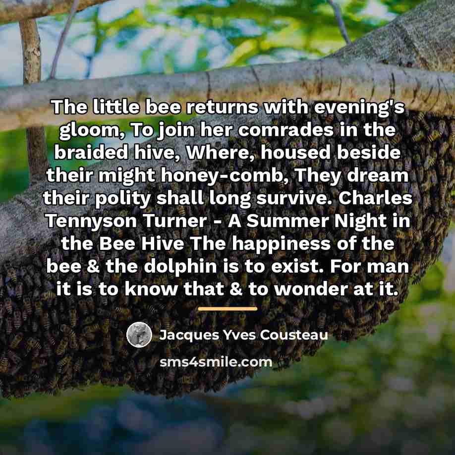 “The little bee returns with evening's gloom, To join her…” quote by Jacques Yves Cousteau