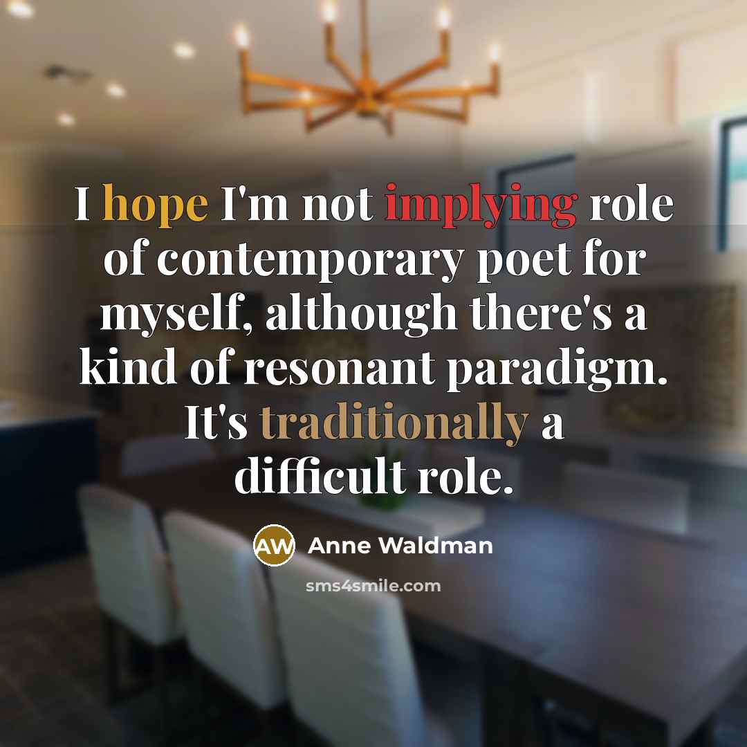 “I hope I'm not implying role of contemporary poet for…” quote by Anne Waldman