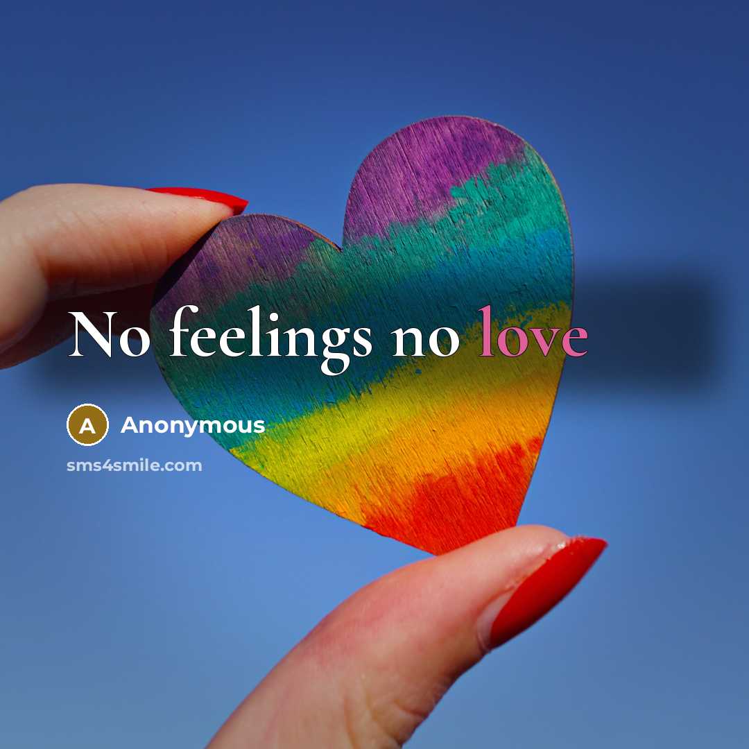 “No feelings no love…” quote by Anonymous