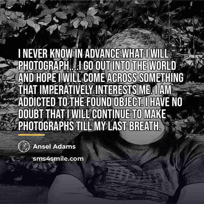 “I never know in advance what I will photograph,...I Go…” quote by Ansel Adams