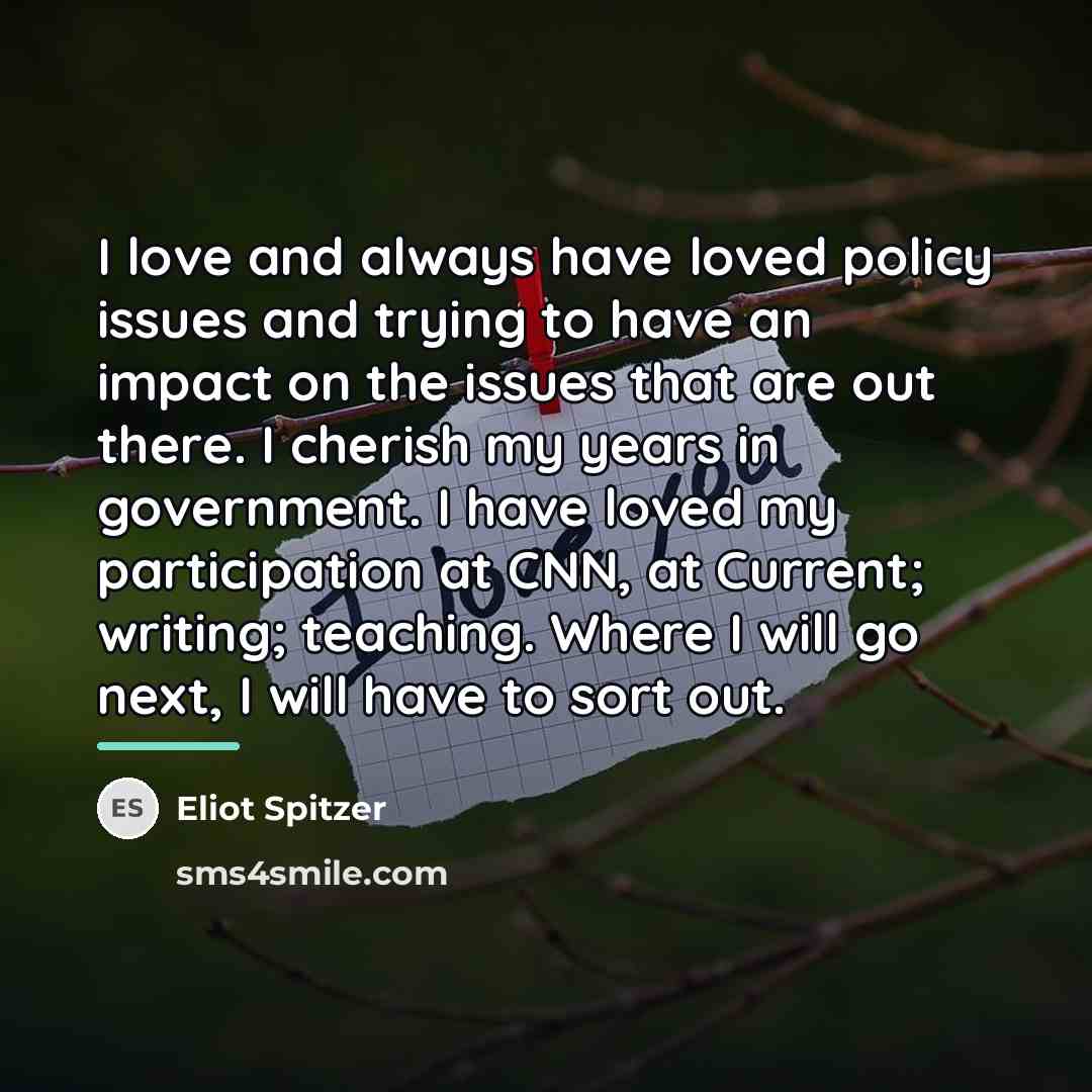 “I love and always have loved policy issues and trying…” quote by Eliot Spitzer