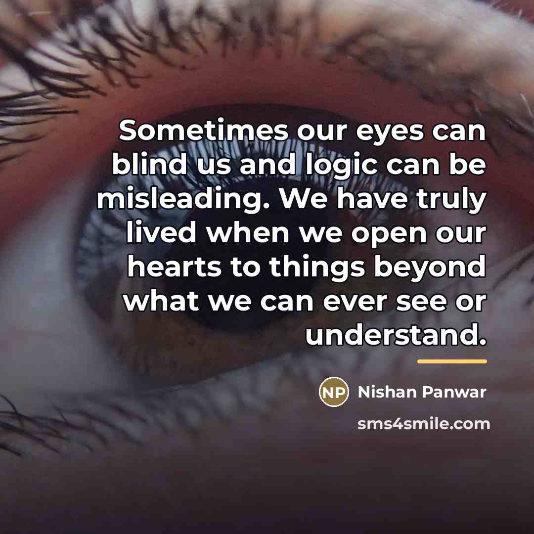 “Sometimes our eyes can blind us and logic can be…” quote by Nishan Panwar