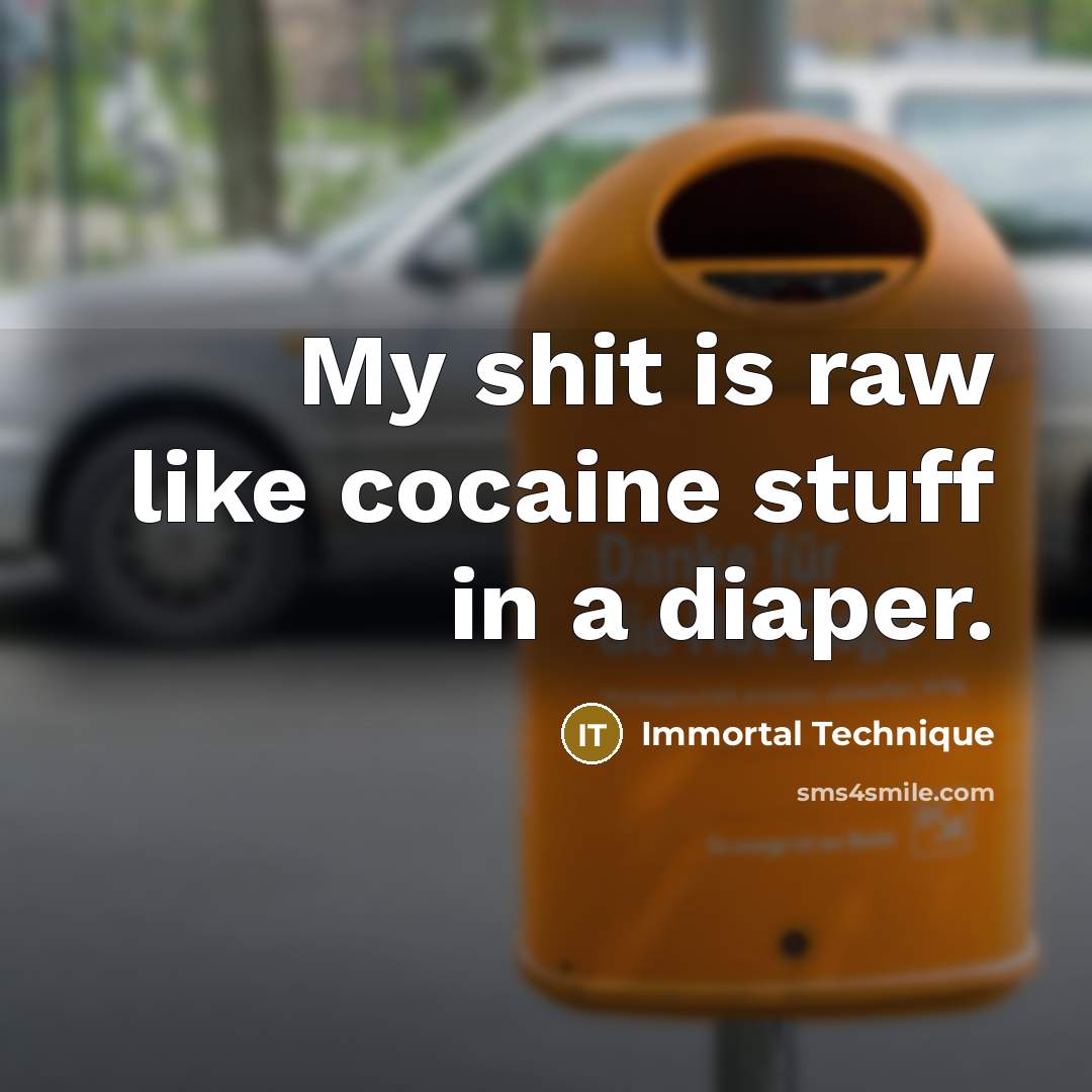 “My shit is raw like cocaine stuff in a diaper.…” quote by Immortal Technique