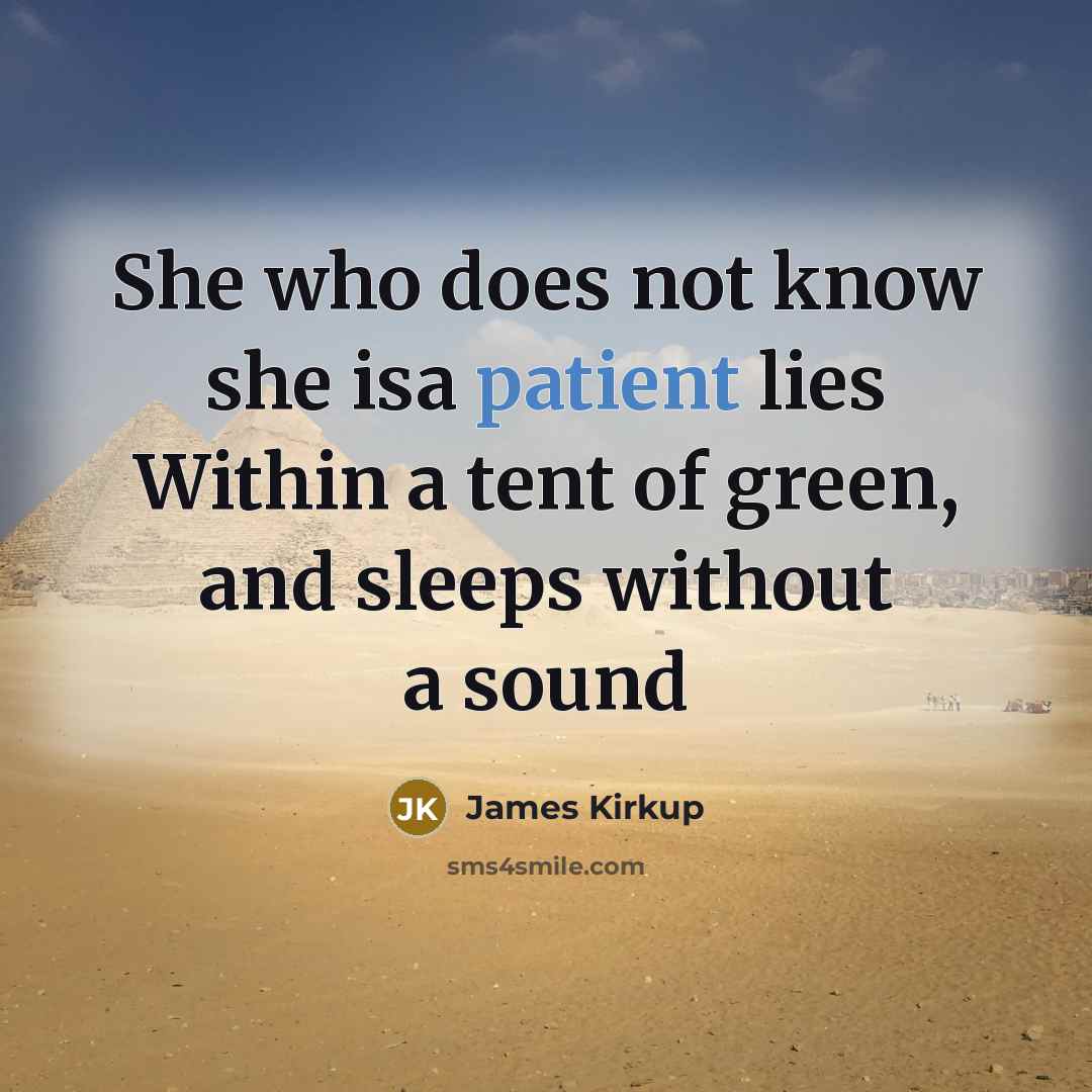 “She who does not know she isa patient lies Within…” quote by James Kirkup
