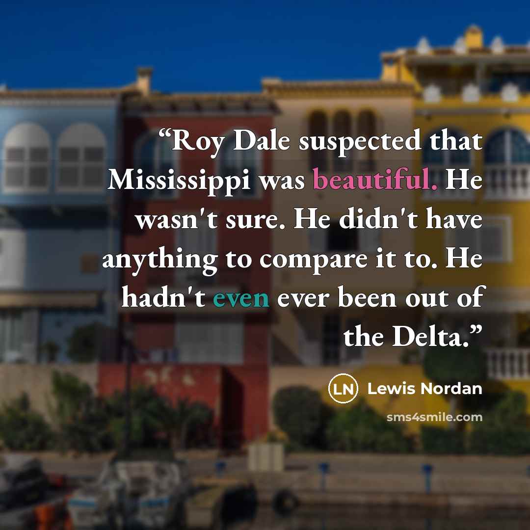 “Roy Dale suspected that Mississippi was beautiful. He wasn't sure. He didn't have anything to compare it to. He hadn't even ever been out of the Delta.” quote by Lewis Nordan