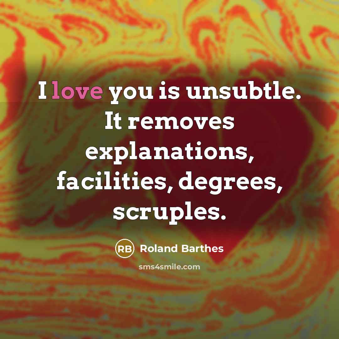 “I love you is unsubtle. It removes explanations, facilities, degrees,…” quote by Roland Barthes