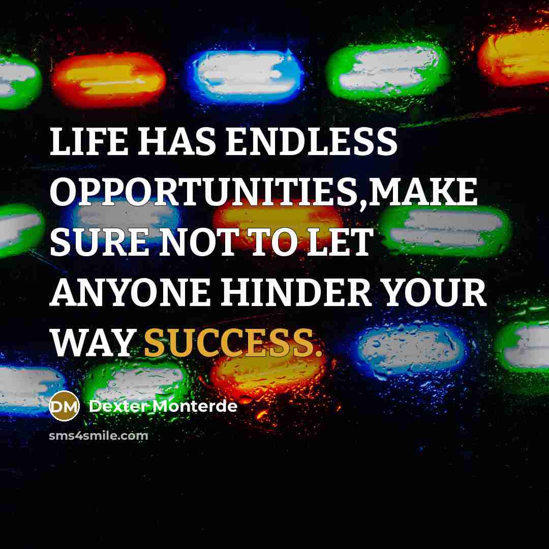 “LIFE HAS ENDLESS OPPORTUNITIES,MAKE SURE NOT TO LET ANYONE HINDER YOUR WAY SUCCESS.” quote by Dexter Monterde