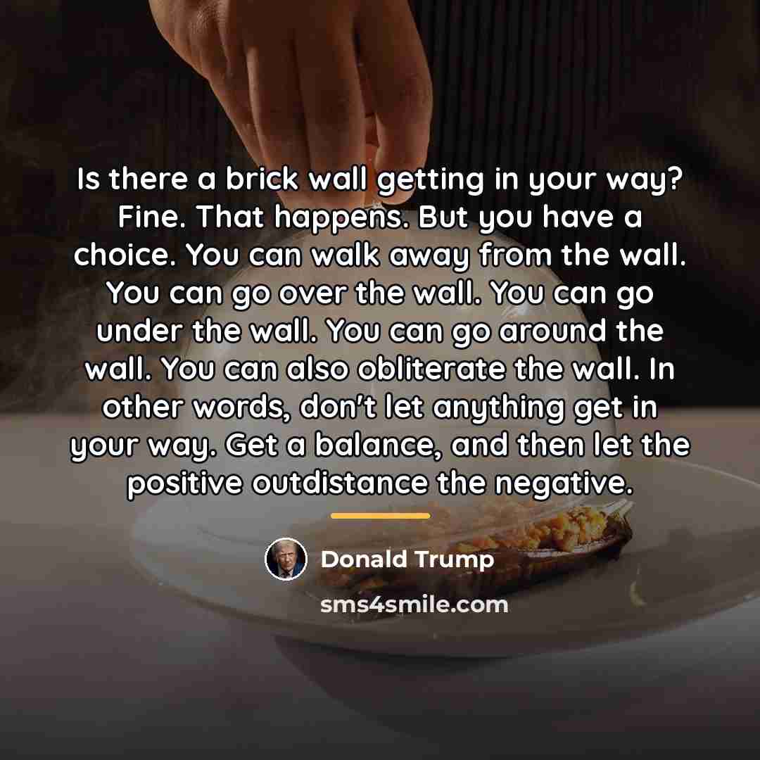 “Is there a brick wall getting in your way? Fine.…” quote by Donald Trump