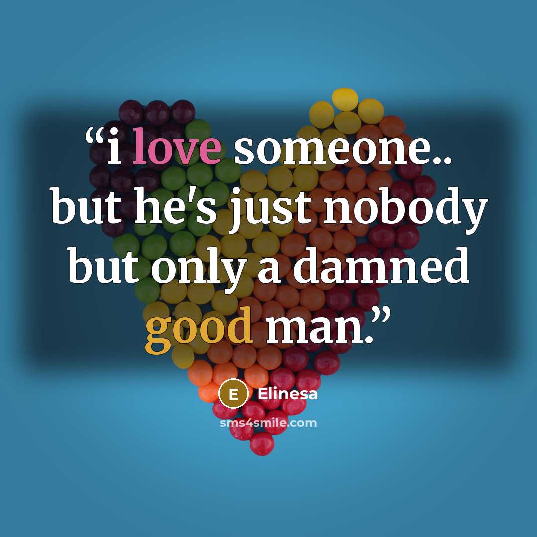 “i love someone.. but he's just nobody but only a damned good man.” quote by Elinesa