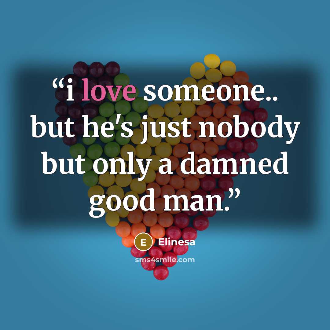 “i love someone.. but he's just nobody but only a damned good man.” quote by Elinesa