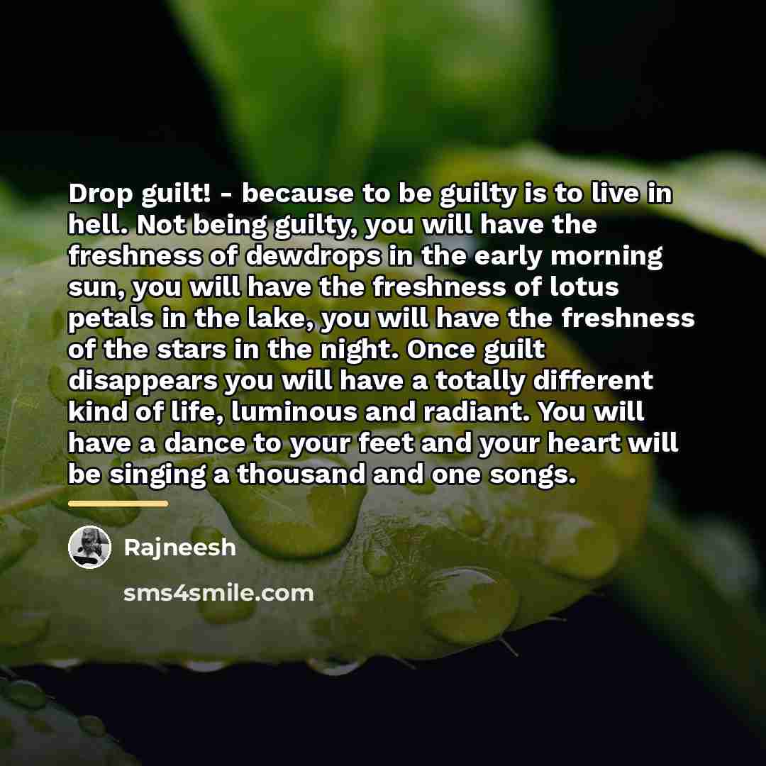 “Drop guilt! - because to be guilty is to live…” quote by Rajneesh